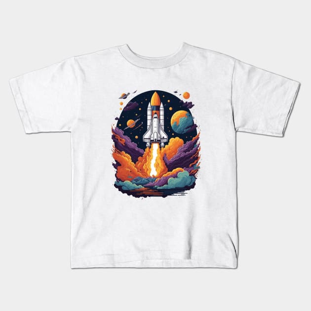 Fantasy Spaceship launch in the Galaxy Kids T-Shirt by deepofficial